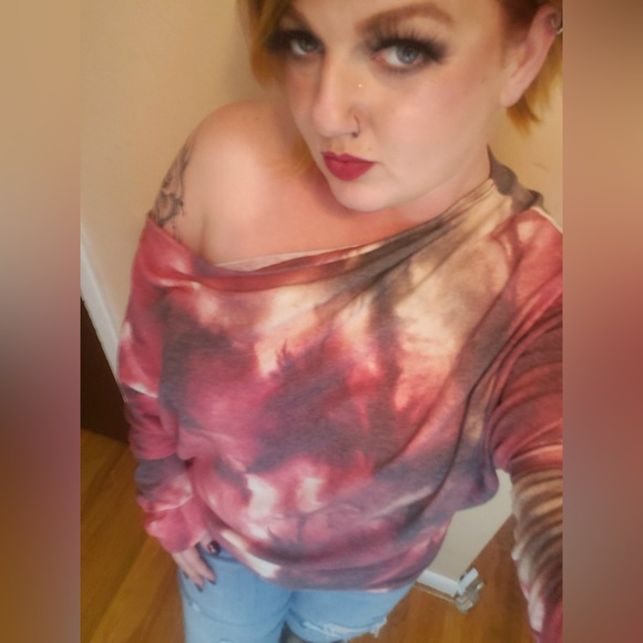 Pink Red Off Shoulder Dolman Sleeve Top - Picture 3 of 3